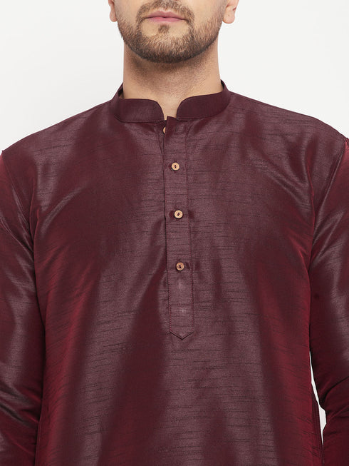 VASTRAMAY Men's Burgundy Silk Blend Kurta